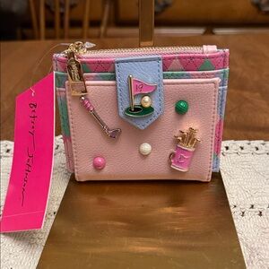 Betsey Johnson Pink Pastel Golf Charm Compact Wallet